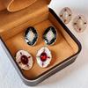 Vintage Medieval Luxury Rhinestone Oval Stud Earrings for Women New Retro Black and White Geometric Pearl Earrings Party Jewelry