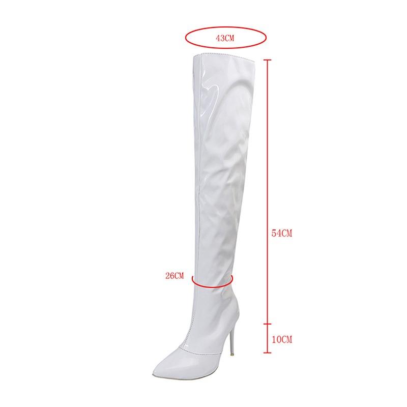 Women Fashion Faux Leather Thigh High Boots Nightclub Style Sexy Anti-Slip Prom Shoes Pointed Toe Long Boots