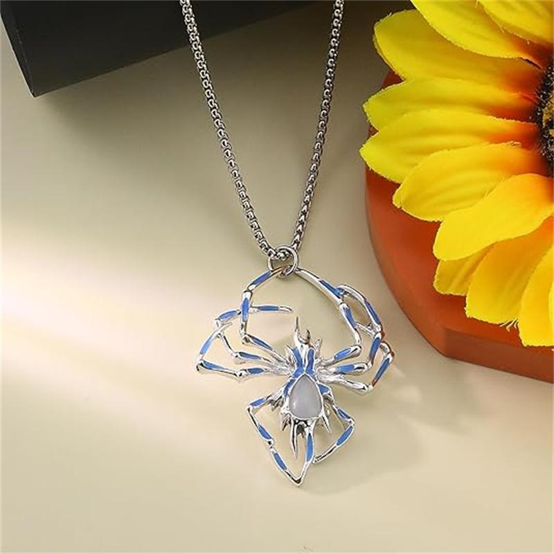 3D Uv Glow In The Dark Spider Necklace, Gothic Hip Hop Alloy Insect Halloween Goth Accessory