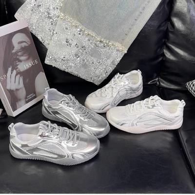 Simple Silver Casual Sneakers Woman Comfortable Breathable Running Shoes for Women Non Slip Wear Resistant Women Sports Shoes