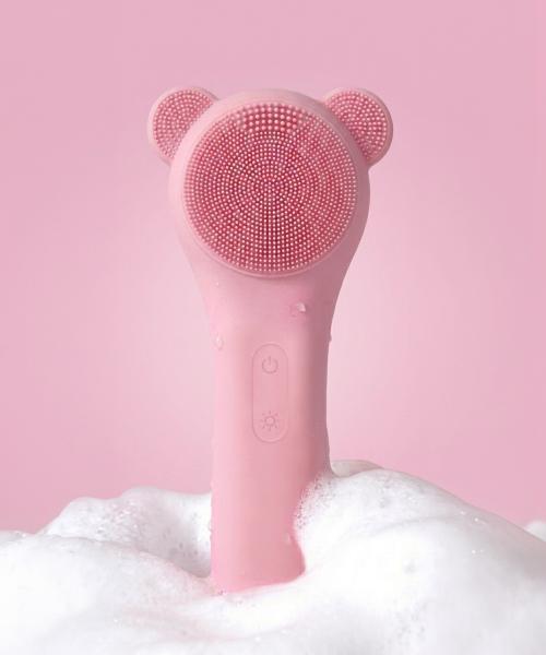 [Mommycare] Bär Silikon Vibrierendes Gesichtsreinigungstool (Rosa/Braun) (Mama_de)