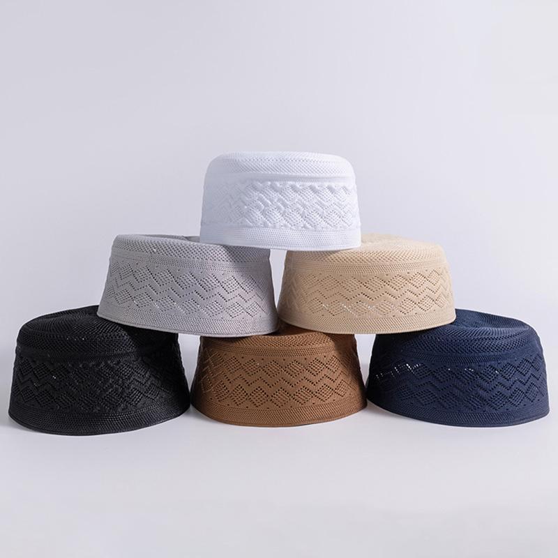 1Pc Men Worship Daily Wear Polyester Soft Muslim Breathable Prayer Hat Religious Flat Top