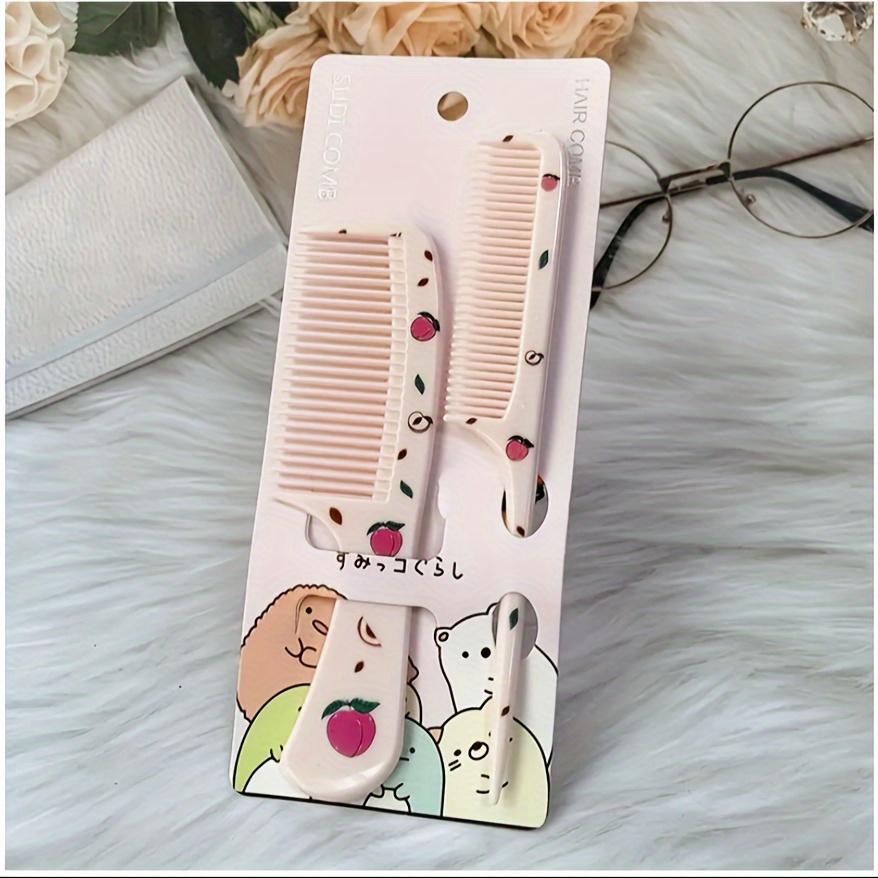 2pcs/set Fruit Pattern Hairbrush Set Rat Tail Comb with Fine Teeth & Wide Tooth Brush for Smooth Styling, Colorful Floral Design Hair Brushes