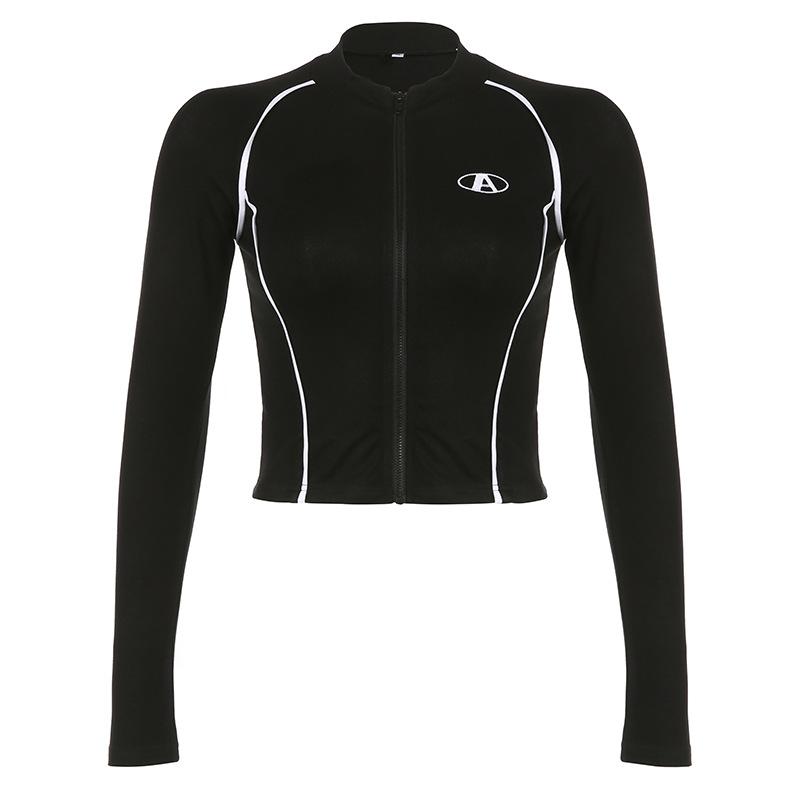 

Топ на молнии с подбором цвета, с принтом букв Spice Girl, облегающая куртка с длинными рукавами M чёрный