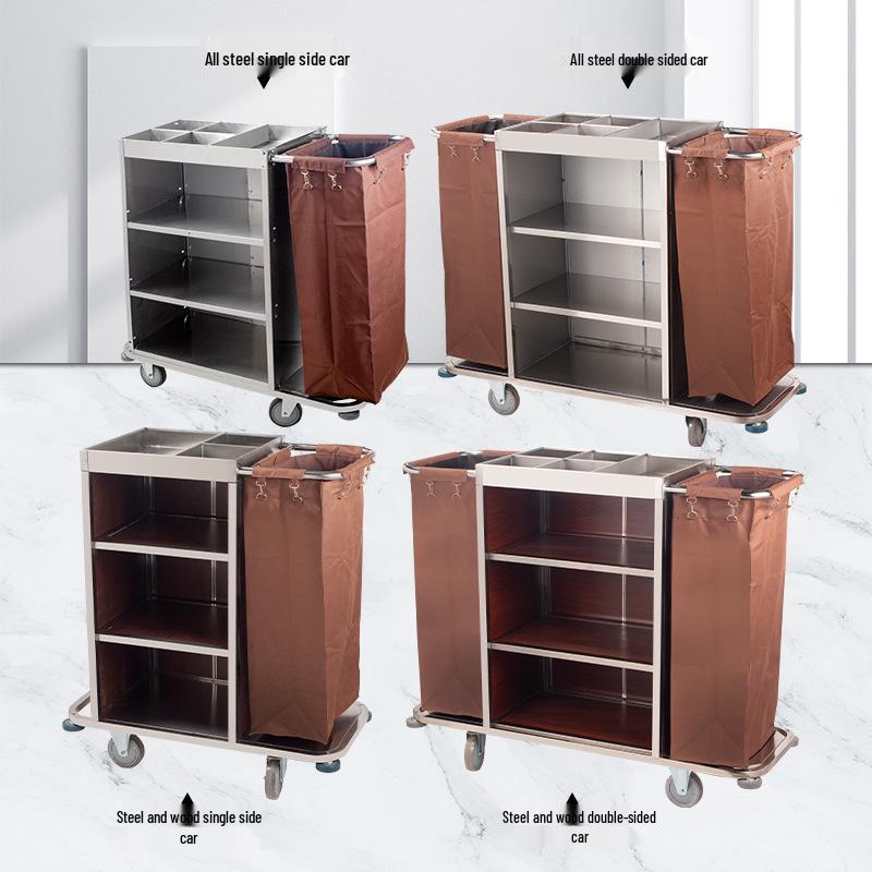 Hotel Linen & Room Service Cart – Stainless Steel Double-Sided Trolley for Cleaning & Sanitation.