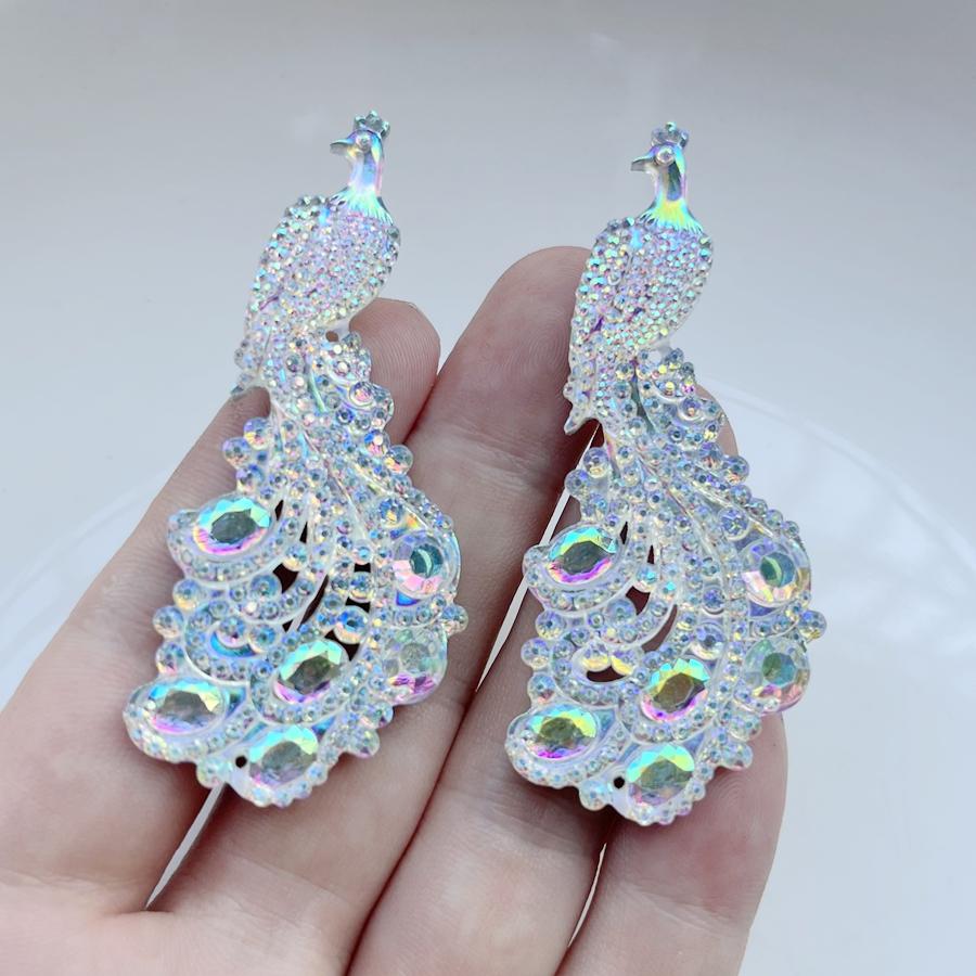 6 Pcs 29*66mm Rhinestones In the Shape of a Peacock Are Suitable for Jewelry Making, Wedding Decoration, Crystal DIY Decoration.