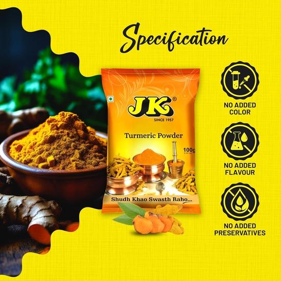 JK Haldi (Turmeric) Powder, 250 grams | Natural Golden Turmeric | 100% Vegan | NO Added Flavours and Colours | Perfect for Indian Cooking (Pack of 1)