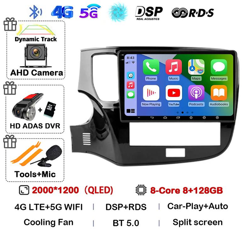 Android 14 Auto Carplay Car Radio For Mitsubishi Outlander 3 III GF0W GG0W 2018 2019 2020-2022 Multimedia Player Navigation GPS