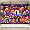 2D Happy 50th Birthday Photography Backdrop, Glow Neon Party Background