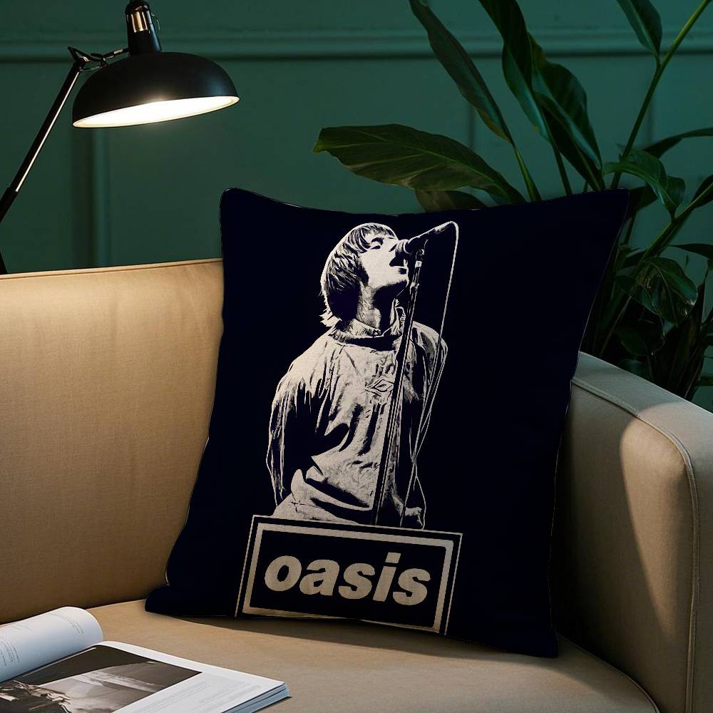 O-Oasis Rockband Kissenbezug Kurzplüsch Druck Kissenbezug Quadratische Wurfkissenbezüge Sofa Heimdeko