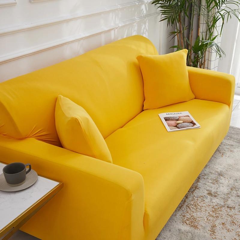 Gelber Elastischer Einfarbiger Sesselbezug Sofa All-Inclusive Couchbezug 1 2 3 4 Sitzer Couchschutz Dehnbar für Zuhause