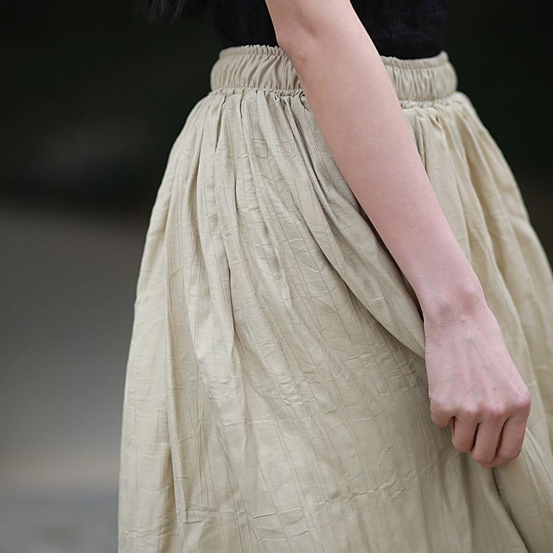 Johnature Damen Vintage Röcke Elastischer Bund Sommer Einfarbig Kleidung Lässige Weiche Röcke Für Damen