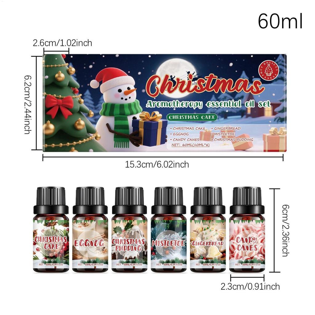 Candle Scents 6 Pieces Christmas Winter Fragrance Oils Set Long-Lasting Air Freshener for Purifier Meditation Yoga Spa Bedroom
