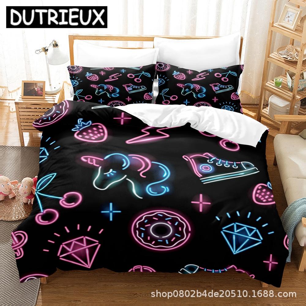 Cartoon Unicorn Bedding Set 3D Printed Colorful Rainbow Unicorn Queen King Twin Full For Girl Kids Home Textile Duvet Cover