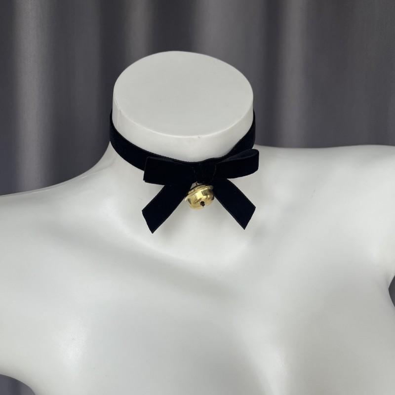 Christmas Bell Choker Necklace Women Fall Winter Red Velvet Bow Collarbone Chain Pure Desire Style