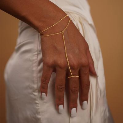 Minimalistyczne cienkie bransoletki pierścionki na palec połączone łańcuszkiem dla kobiet Wielowarstwowe Vintage kulki ogniwa bransoletki Imprezowe Elegancka biżuteria