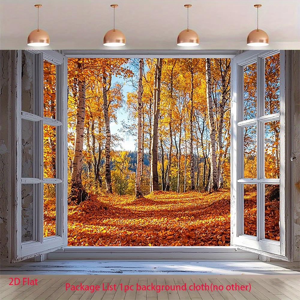 2D flat product, 1 piece - Autumn Forest Scenery, Printed Banner Background, Party Decoration