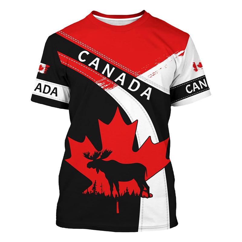 2025 Mode Nouveau T-shirt Canada Vêtements Homme Harajuku Street Fashion T-shirts Impression 3D Feuille d'érable Motif Cerf T-shirt Populaire Top