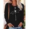 Women's 100% Cotton Long Sleeve T-Shirt Dragonfly Print round Neck Casual Fashion Top for Spring And Autumn
