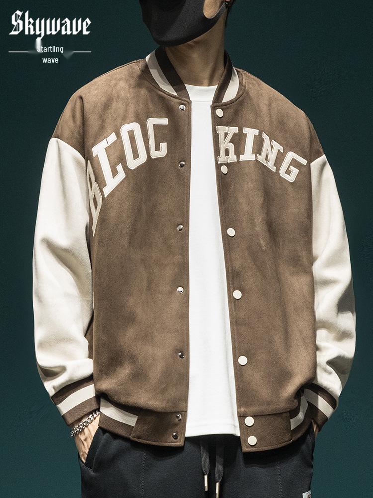 

Men s Retro Embroidered Suede Baseball Jacket - Loose Fit, Plus Size, Trendy Casual Style L (120-140 lbs)