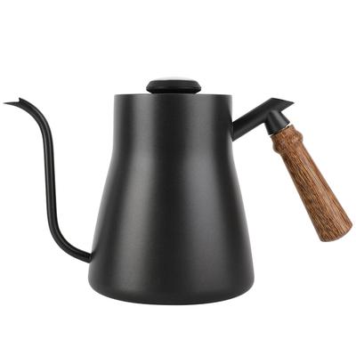 850ml Rostfritt Stål Häll över Kaffekanna Svanhals med Trähandtag