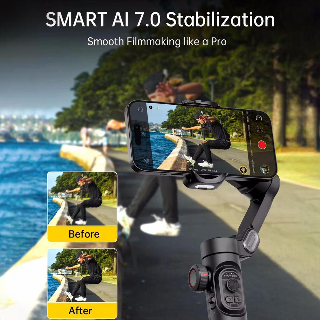 Aochuan Smart X Pro - Stabilizzatore Cardanico Per Smartphone, IPhone O Android, Stabilizzatore Portatile A 3 Assi Con Treppiede Attaccabile Per Scatti Ultra Fluidi, Vlog Di Youtube E Live Streaming
