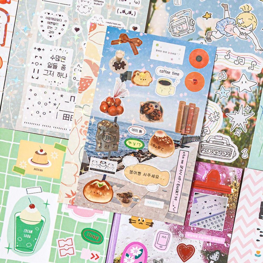 30 Sheets M5 Sticker Book Wind Chime Grass Decorative Aesthetic Stationery Stickers DIY Diary Scrapbook Cartoon Journal Stickers
