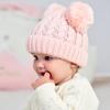 New Solid Color Cable Knit Double Pom Pom Hat for Kids - Warm Autumn/Winter Pullover for Babies & Toddlers