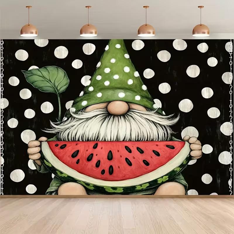 

2D Flat Printing Polka Dot Gnome Backdrop for Rustic Summer Themed Photoshoot 47.2x31.5inch/120*80cm