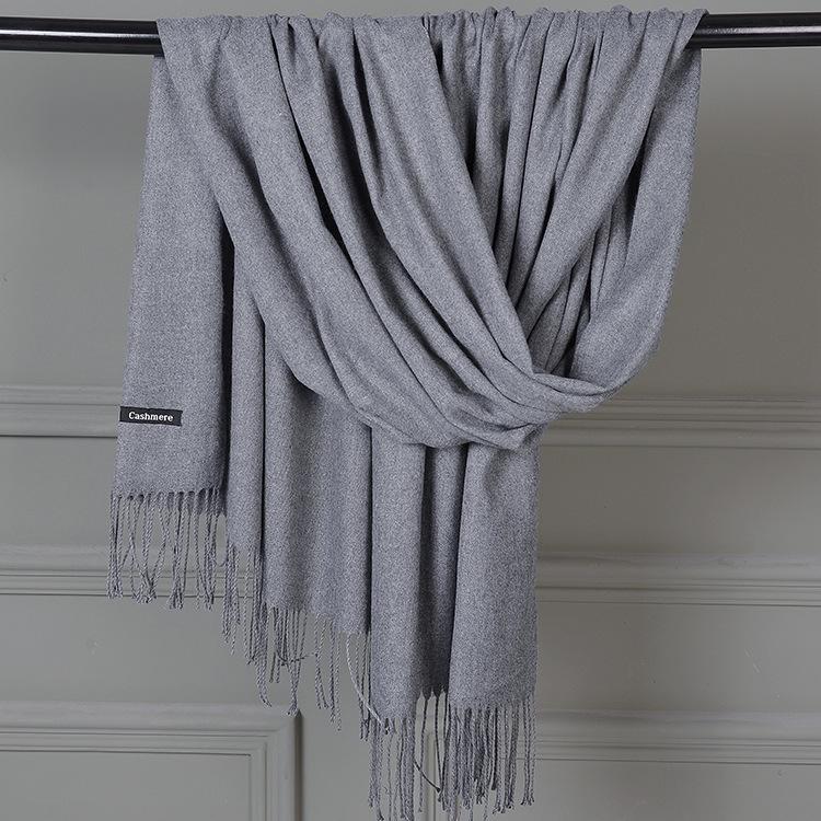 Imitation Cashmere Scarf - Solid Color, Warm Red & Navy Blue with Tassels, Perfect for Ladies' Winter Wear and Annual Meetings
