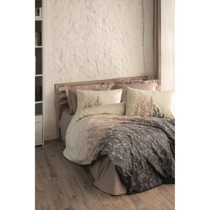 Parure de lit - 1 housse de couette 220 x 240 cm + 2 taies d'oreiller 60 x 60 cm - 100% coton renforcé - Beige