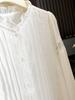 Elegant French Wood Ear Trim Round Neck Long Sleeve Womens Lace Top with Hollow Lantern Sleeves - Spring 2026