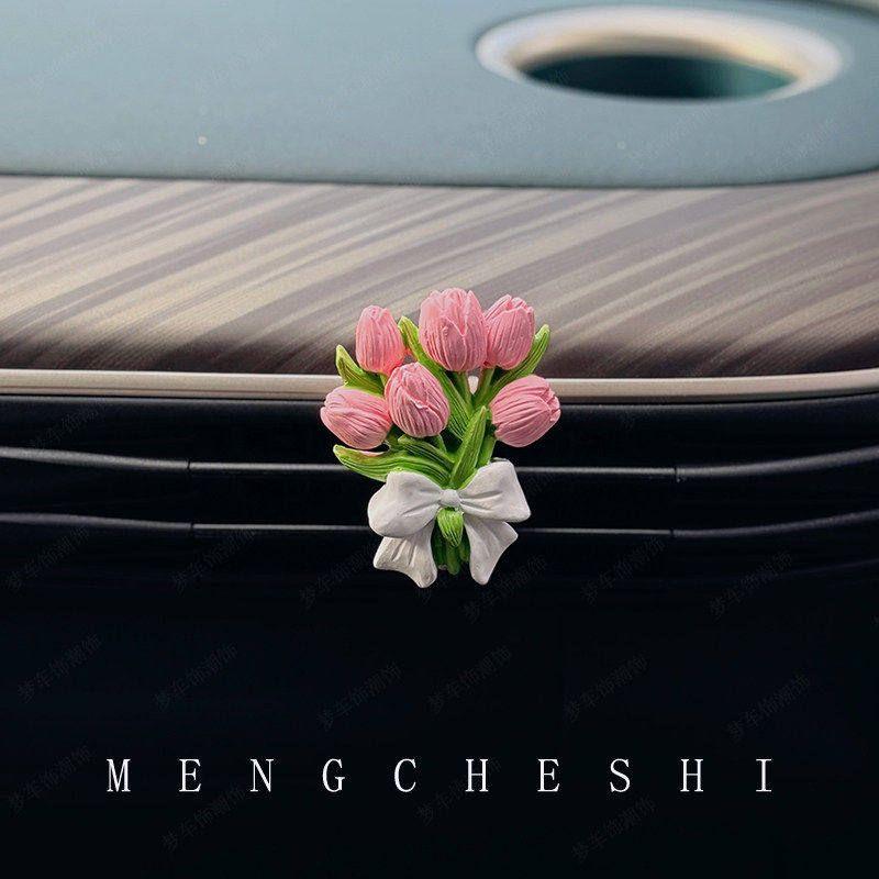 

Tulip and Hydrangea Aroma Diffuser Stone Car Air Freshener Car Vent Decoration Flower Perfume Car Interior Accessory Ornament New Pink Tulips (Free Bottle of Aromatherapy)