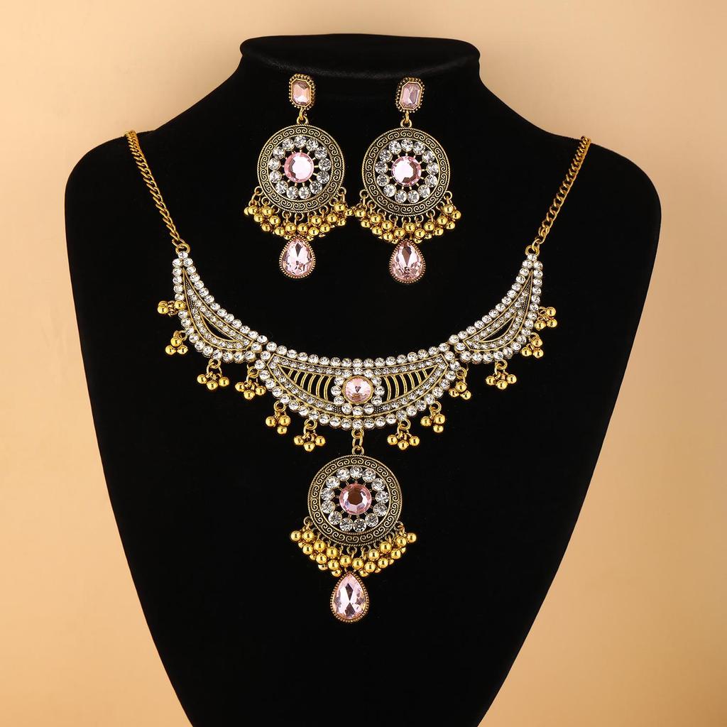 Vintage Ethnic Rhinestone Necklace & Earrings Set