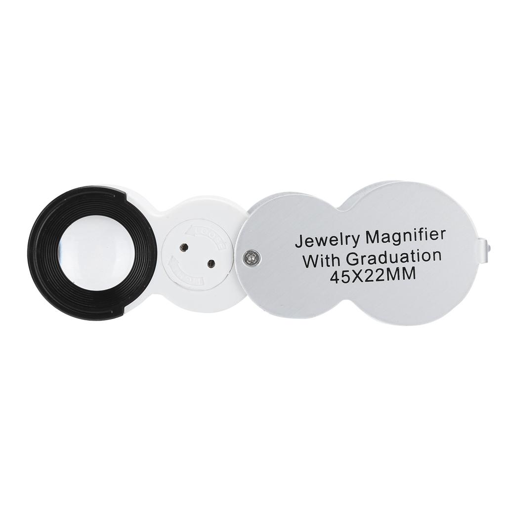 45X Jewelry Magnifying Glass Portable LED UV Light Magnifier with Scale for Currency Detection
