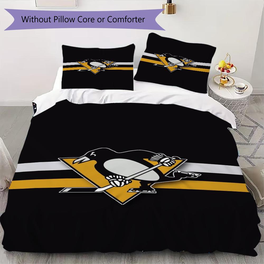 Pittsburgh Penguins Pattern Bedding,Quilt Set Quilt Cover Pillowcase Home Birthday Gift(1 * duvet cover + 2 * pillowcase, without core)_lx