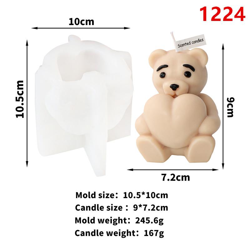 3D Cute Cartoon Bear Silicone Candle Mold DIY Home Decoration Silicone Mold For Resin Teddy Bear Candle Mold