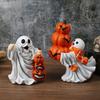 Halloween Ghostly Holding Black Cats Pumpkin Figurine Resins Miniature Sculpture Festives Living Room Table Shelf Decors