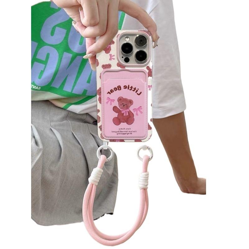 Balíček karet Bow Bear Pink Vhodný pro ochranné pouzdro Apple 16 ProMax Pouzdro na mobil IPhone 15 Odolné proti pádu