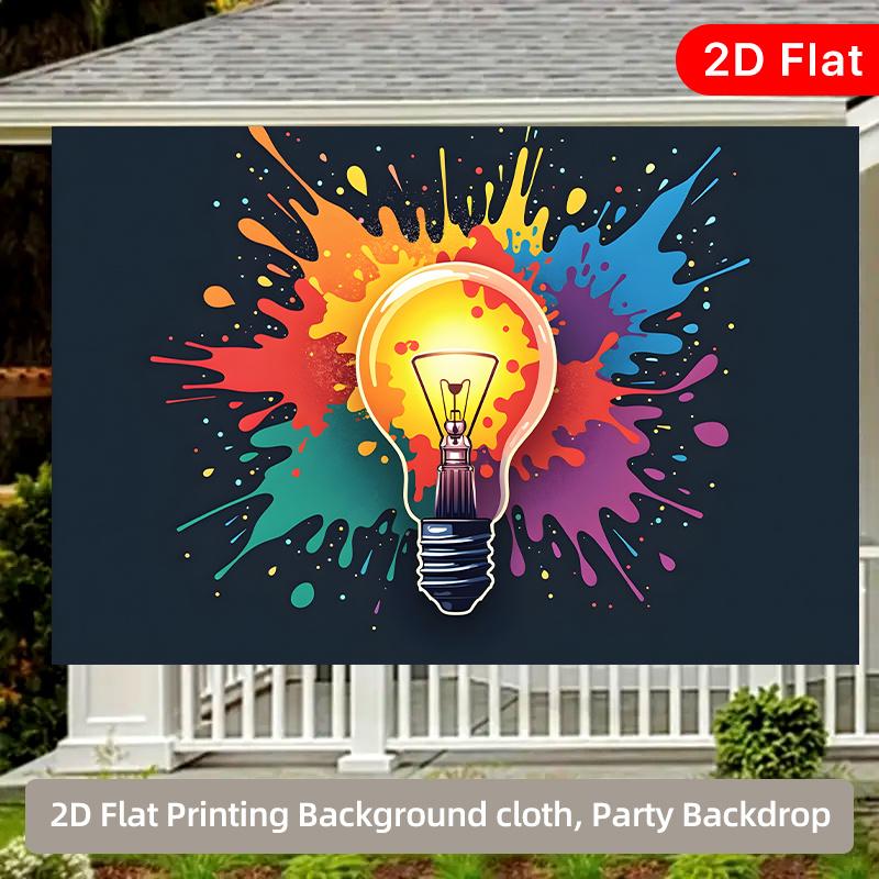 1PC 2D Flat Banner, Creative Light Bulb & Colorful Background, Polyester Party Backdrop, Versatile for Living Room Wall