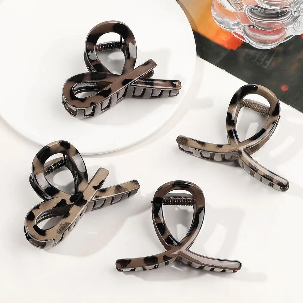 Large Small Leopard Print Hair Claw Clip for Women Thick Hair Elegant Bowknot Cross Geometric Catch Clamp Hairgrip Accessories