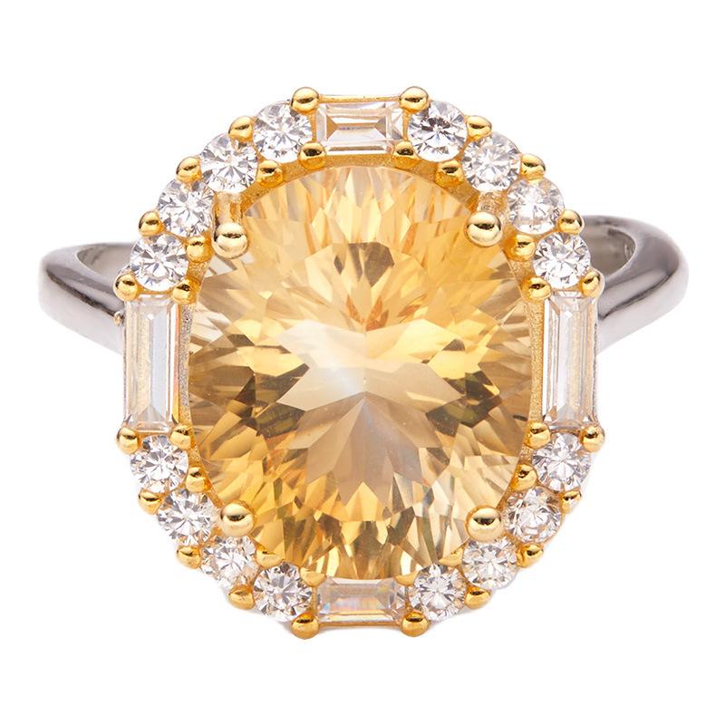 S925 Sterling Silver Natural Citrine Color Treasure Ring High Jewelry Niche Large Carat Index Finger Ring