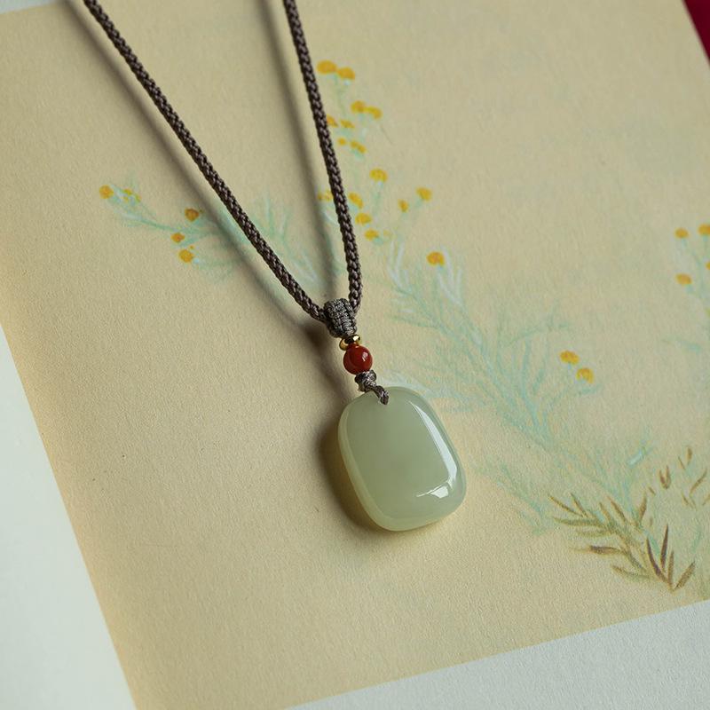 Hetian Jade Ping An Pendant: Unisex Light Green Jade with Certificate