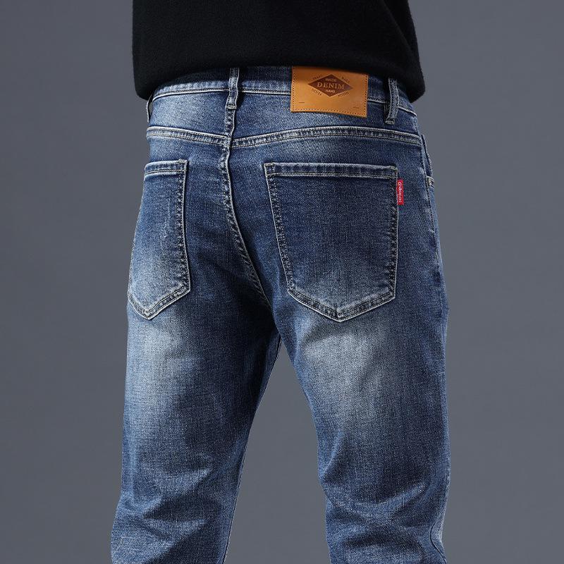 2024 Men's Nostalgic Blue Slim Cotton Jeans - Trendy, Comfortable, Straight Fit