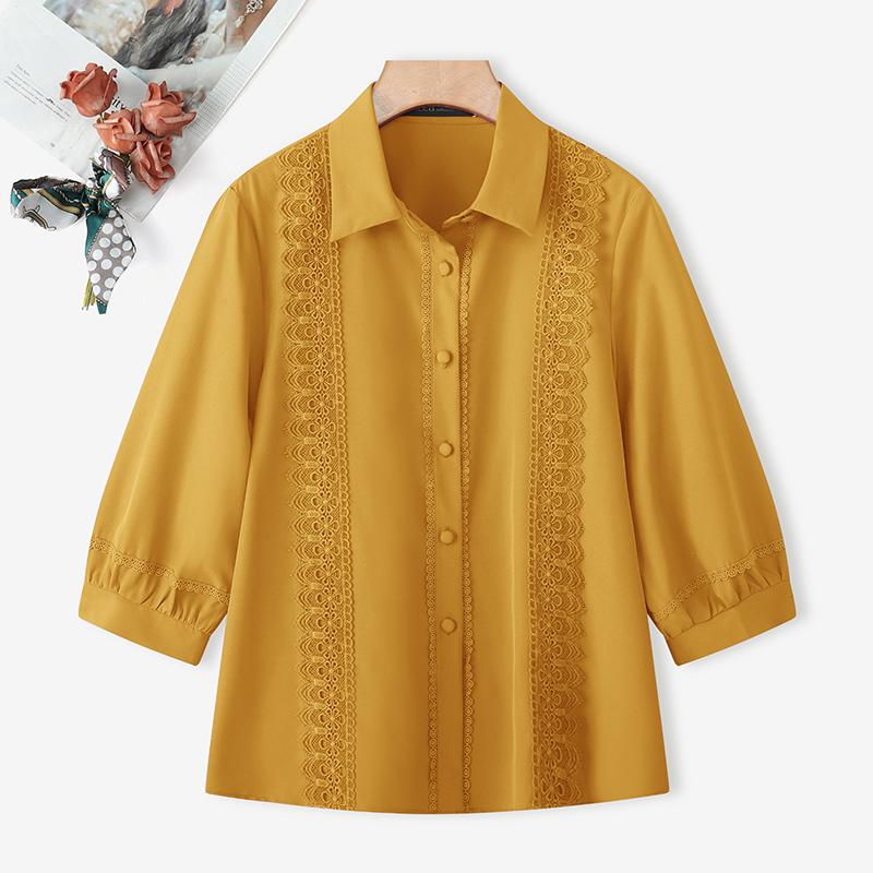 

ZANZEA Women Turn Down Collar 3/4 Sleeve Casual Splice Blouse 2XL жёлтый