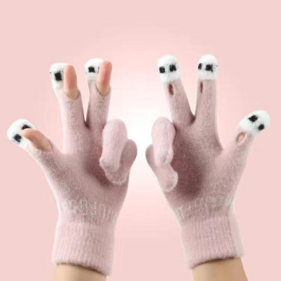 Cute Warm Fuzzy Gloves Women Men Cozy Plush Touch Screen Gloves Winter Funny Finger Gloves for Texting Writing Driving