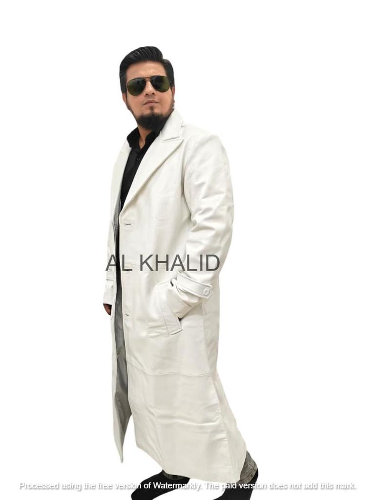 Ręcznie robiony Formalny Codzienny Roboczy Męski Płaszcz Trencz Stylowy Biały Prawdziwa Ręcznie Robiona Skóra