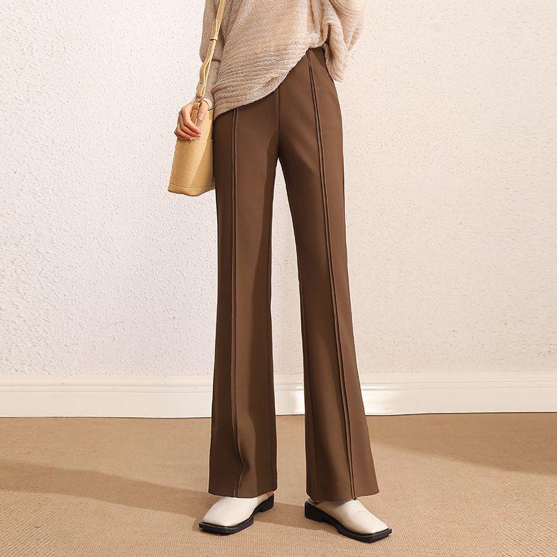 

Elegant High-Waisted Micro-Flare Pants for Women - Slimming, Draped, Split Design, Perfect for Spring/Autumn S (up to 90 lbs)