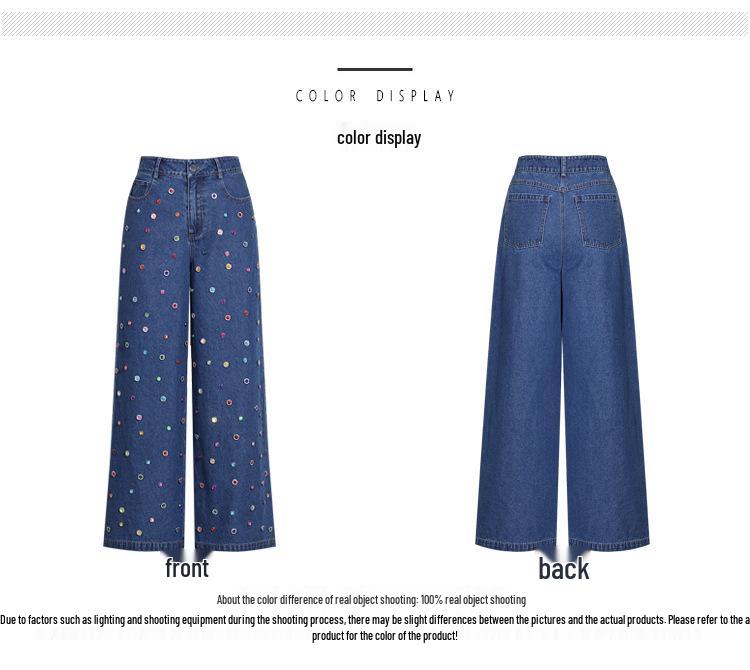 Women's Denim Ensemble: 2025 Beaded Jacket & Trousers Set - Versatile, Loose-Fit Long-Sleeve Cardigan.