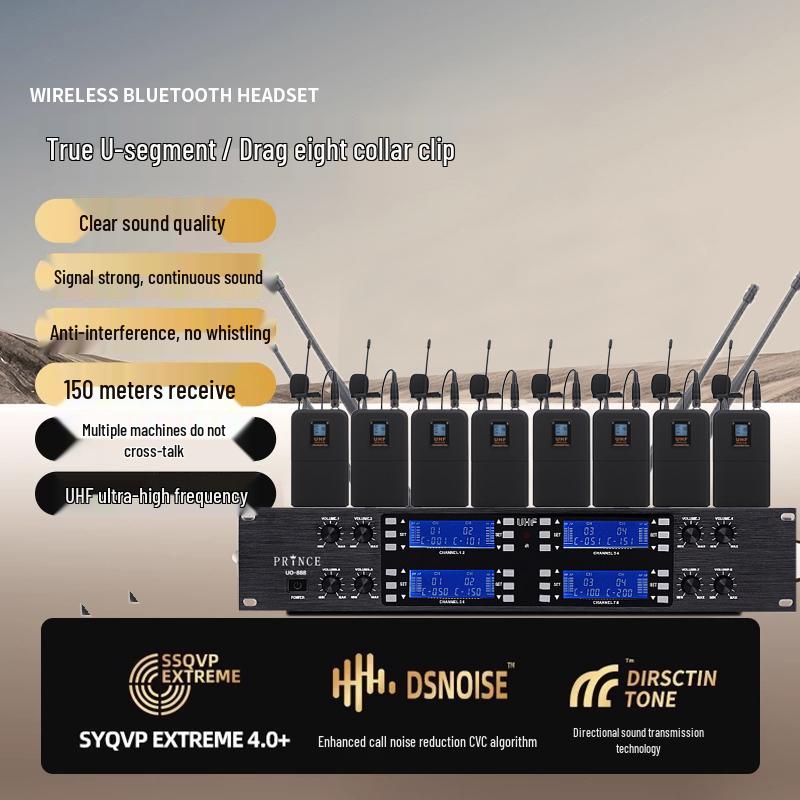 Wireless Diversity Microphone Set: Dual Ear-Mic & Quad Lavalier for Professional Stage Use, Free Shipping